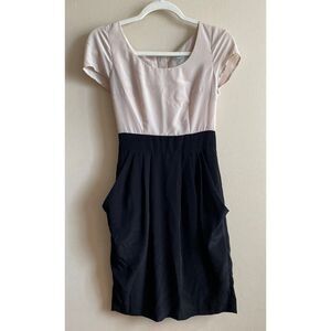 H&M light pink and black color block pleated dress Sz 4
